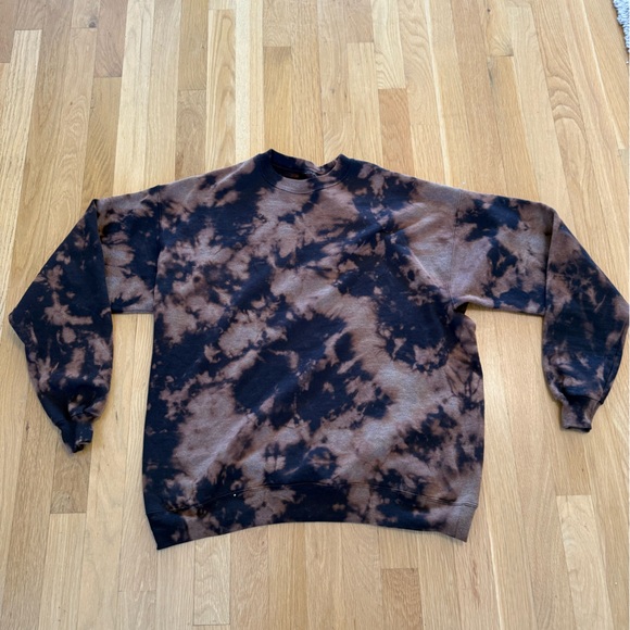 Reverse Tie Dye Sweatshirt Black & Brown Bleached Pullover grunge Street wear L - Picture 6 of 7